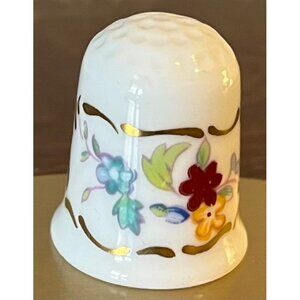 Vintage Coalport Bone China Floral Thimble with Gold Accents